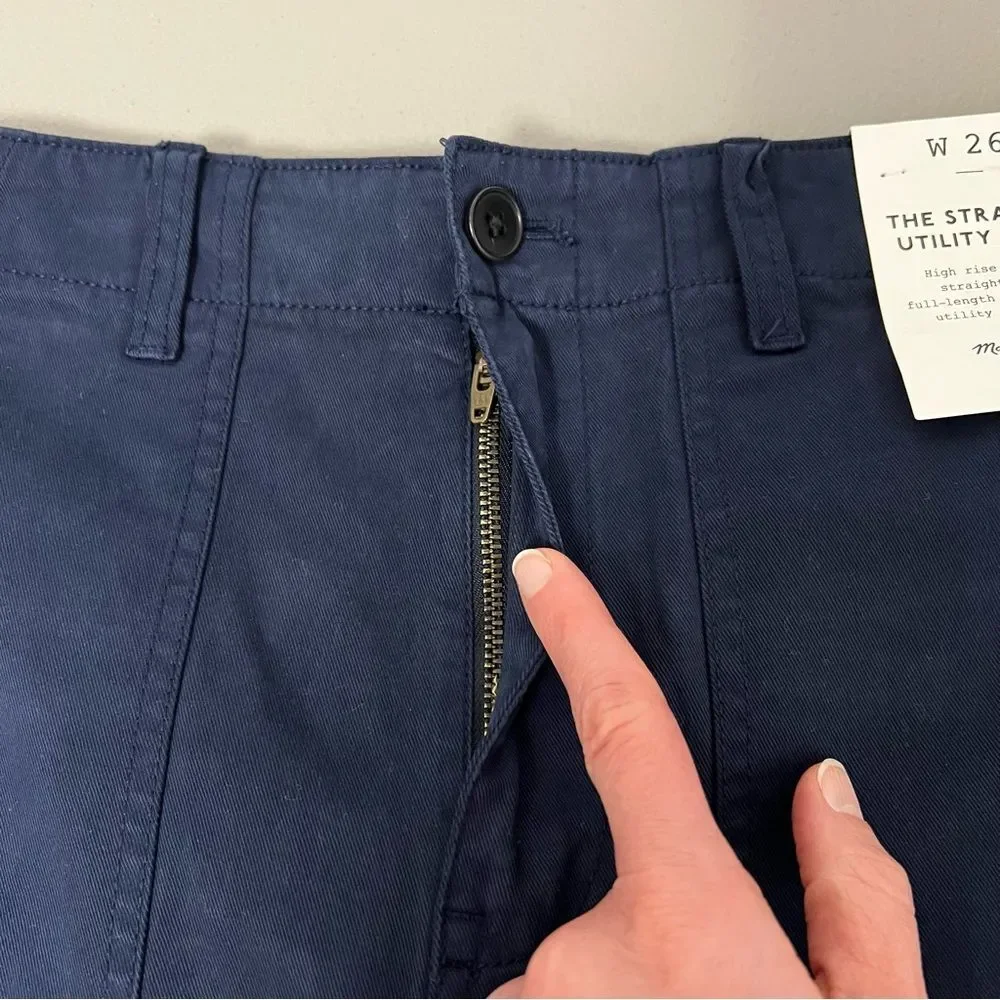Madewell Straight Utility Pants NWT Size 26 Navy High Rise Full Length Twill